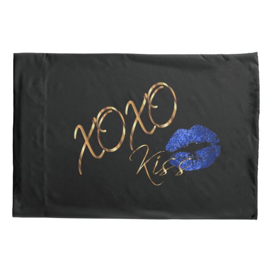 Kisses en Hugs Blue Glitter Lips Kussensloop (Achterkant)
