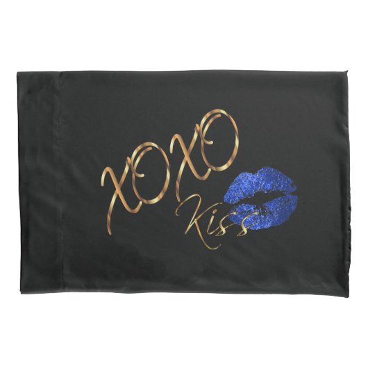 Kisses en Hugs Blue Glitter Lips Kussensloop (Voorkant)
