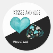Kisses en Waterverf van hanen Harten handgeschilde Ronde Sticker (Voorkant)