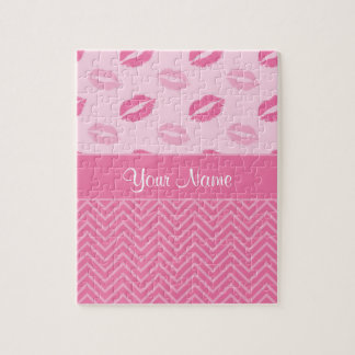 Kisses en Zig Zags Roze en wit Legpuzzel