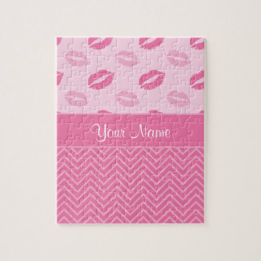 Kisses en Zig Zags Roze en wit Legpuzzel (Verticaal)