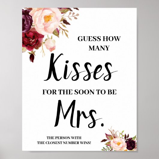 Kisses for Soon Mrs Marsala Shower Game Sign Poster (Voorkant)