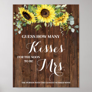 Kisses for Soon Mrs Sunflower Shower Game Sign Poster