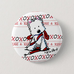Kisses & Hugs Westie Pin Button