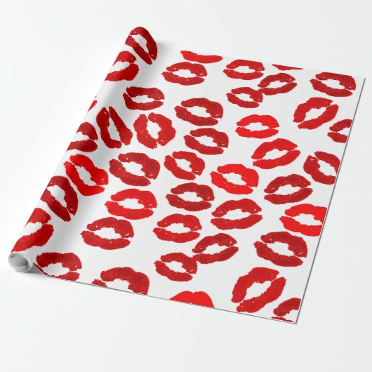 kisses lips lipstick print valentines day pattern cadeaupapier (Uitgerold)