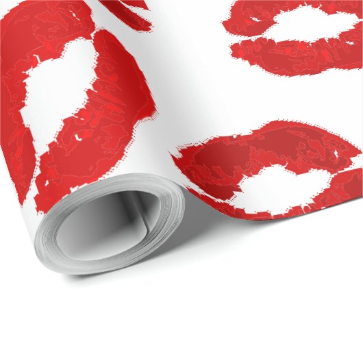 kisses lips lipstick print valentines day pattern cadeaupapier (Rol Hoek)