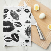 Kisses over alles (zwart en wit) theedoek (Quarter Fold)