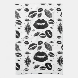 Kisses over alles (zwart en wit) theedoek