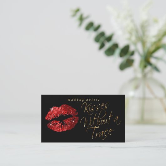 Kisses - Red Glitter en Elegant Gold Visitekaartje (Staand voorkant)