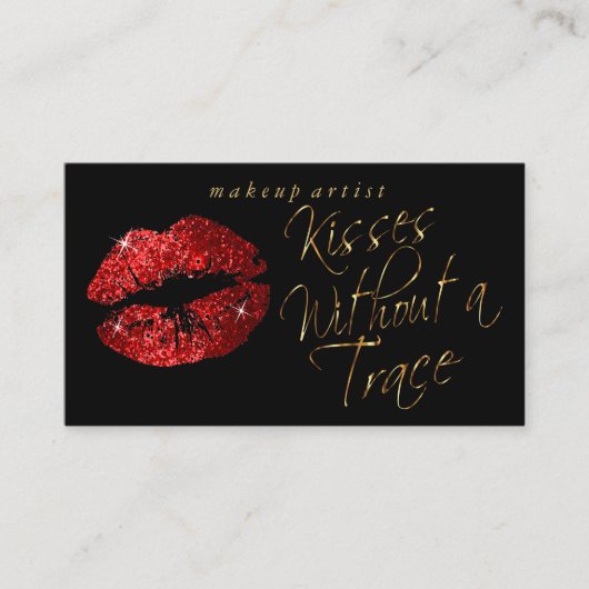 Kisses - Red Glitter en Elegant Gold Visitekaartje (Voorkant)