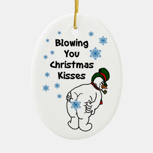Kisses Snowman die je met Kerstmis blaast Keramisch Ornament (Voorkant)