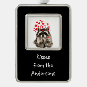 Kisses van Custom Name Fun Raccoon Animal art Verzilverd Omlijst Ornament