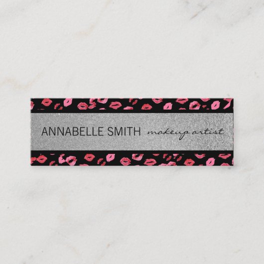 Kisses / Visagist / Zilver Glitter Mini Visitekaartje (Voorkant)