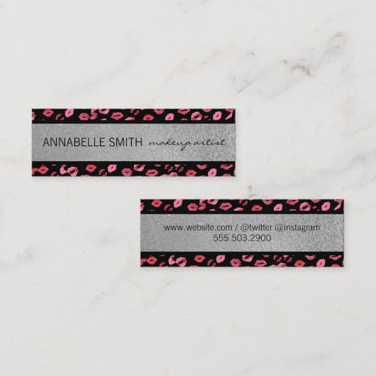 Kisses / Visagist / Zilver Glitter Mini Visitekaartje (Voorkant / Achterkant)