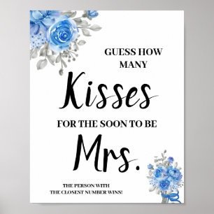 Kisses voor snel Mrs Blue Flowers Shower Game Sign Poster