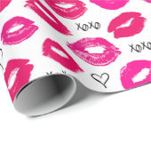 Kisses XOXO Red en Roze Cadeaupapier (Rol Hoek)