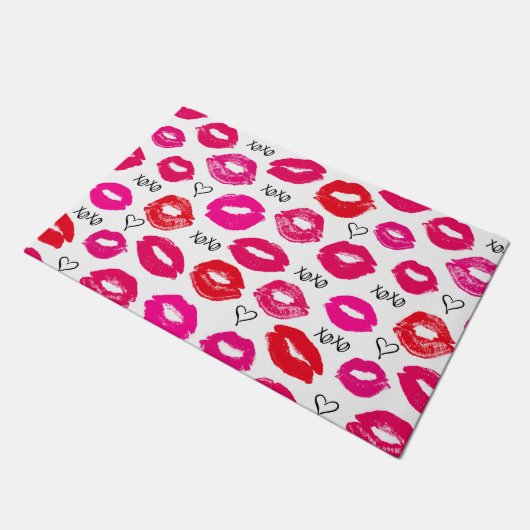 Kisses XOXO Red en Roze Deurmat (Schuin)