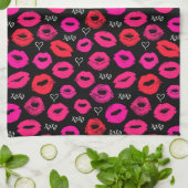 Kisses XOXO Red en Roze keukenhanddoek (Gevouwen)