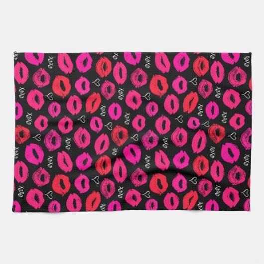 Kisses XOXO Red en Roze keukenhanddoek (Horizontaal)