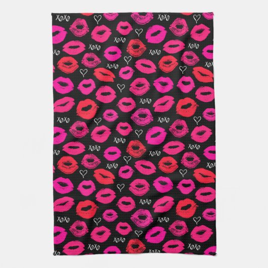 Kisses XOXO Red en Roze keukenhanddoek (Verticaal)