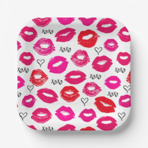 Kisses XOXO Red en Roze Papieren Bordje