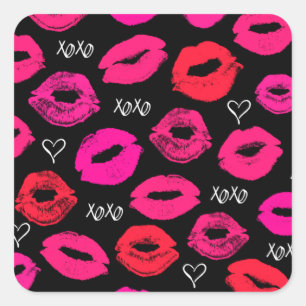 Kisses XOXO Red en Roze Square Sticker