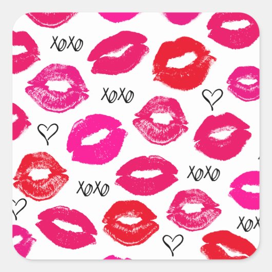 Kisses XOXO Red en Roze Vierkante Sticker (Voorkant)