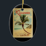 Kissimmee Palm Tree Vintage Travel Keramisch Ornament<br><div class="desc">Een unieke retro mid-eeuwse moderne Kissimmee Florida-kunstprint in de klassieke stijl van het poster. Het bevat een gebogen palmboom op zandige stranden met oceaan onder een blauwe troebele hemel.</div>