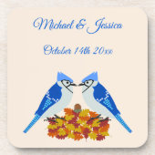 Kissing Blue Jays Fall Wedding Custom Bier Onderzetter (Voorkant)