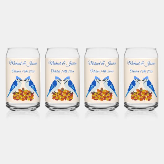 Kissing Blue Jays Fall Wedding Custom Blikvorm Glas (Achterkant)