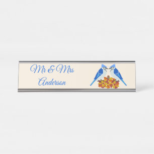 Kissing Blue Jays Fall Wedding Custom Bureau Naambordje