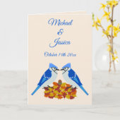 Kissing Blue Jays Fall Wedding Custom Kaart (Gele Bloem)
