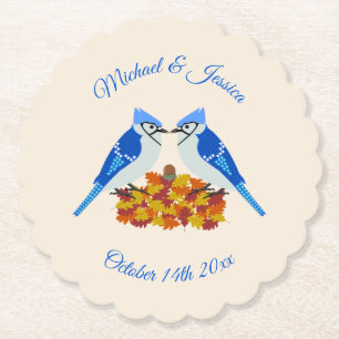 Kissing Blue Jays Fall Wedding Custom Kartonnen Onderzetters
