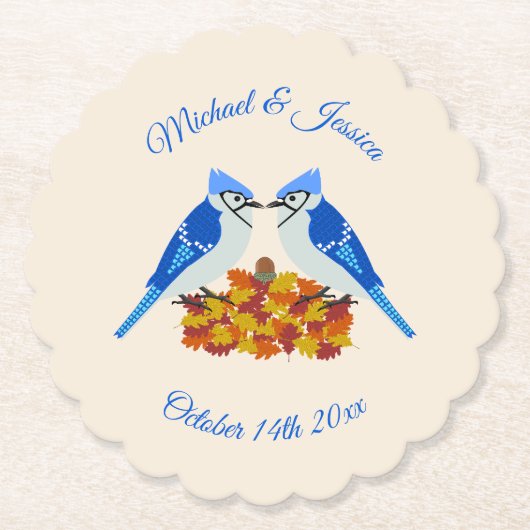 Kissing Blue Jays Fall Wedding Custom Kartonnen Onderzetters (Voorkant)