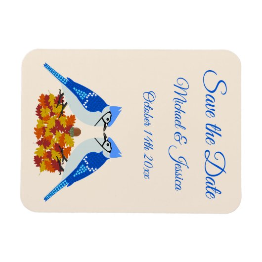 Kissing Blue Jays Fall Wedding Custom Magneet (Horizontaal)