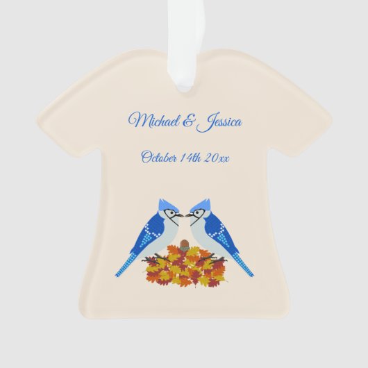 Kissing Blue Jays Fall Wedding Custom Ornament (voorkant)