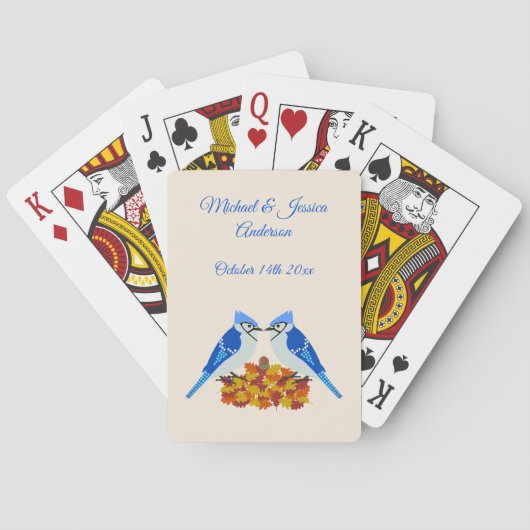 Kissing Blue Jays Fall Wedding Custom Pokerkaarten (Achterkant)