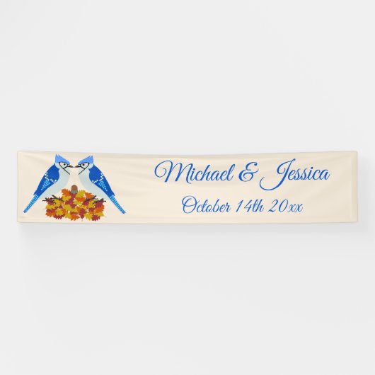 Kissing Blue Jays Fall Wedding Custom Spandoek (Horizontaal)