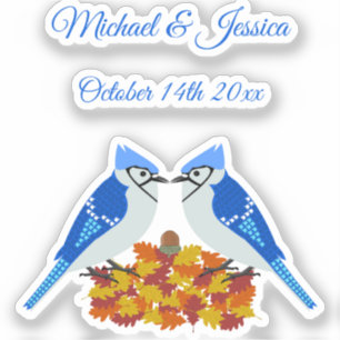 Kissing Blue Jays Fall Wedding Custom Sticker