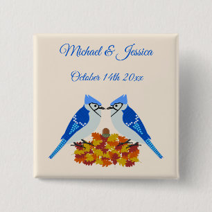 Kissing Blue Jays Fall Wedding Custom Vierkante Button 5,1 Cm