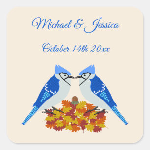 Kissing Blue Jays Fall Wedding Custom Vierkante Sticker