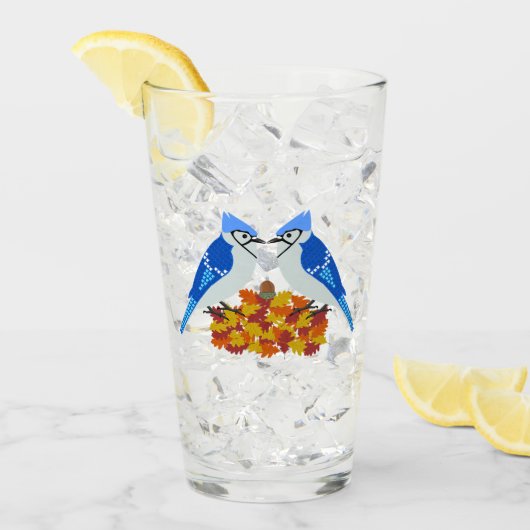 Kissing Blue Jays Fall Wedding Glas (Voorkant ijs)