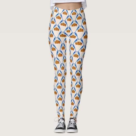 Kissing Blue Jays Fall Wedding Patterned Leggings (Voorkant)