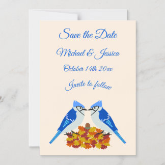 Kissing Blue Jays Fall Wedding Save the Date Magnetische Uitnodiging