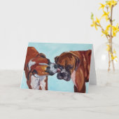 Kissing Boxer Dogs Fine Art Wenskaart Kaart (Gele Bloem)