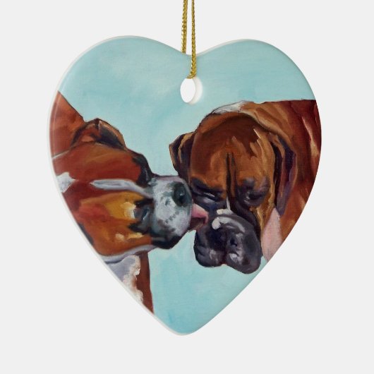 Kissing Boxer Dogs Heart Shaped Ornament (Rechts)
