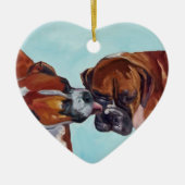 Kissing Boxer Dogs Heart Shaped Ornament (Voorkant)