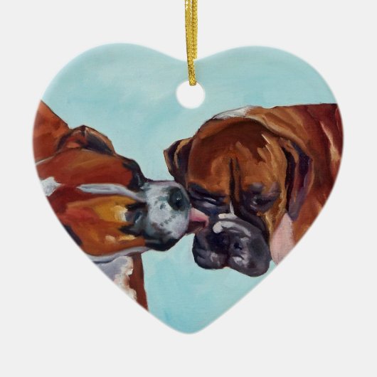 Kissing Boxer Dogs Heart Shaped Ornament (Voorkant)