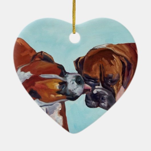 Kissing Boxer Dogs Heart Shaped Ornament (Achterkant)