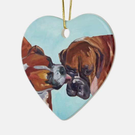 Kissing Boxer Dogs Heart Shaped Ornament (Links)